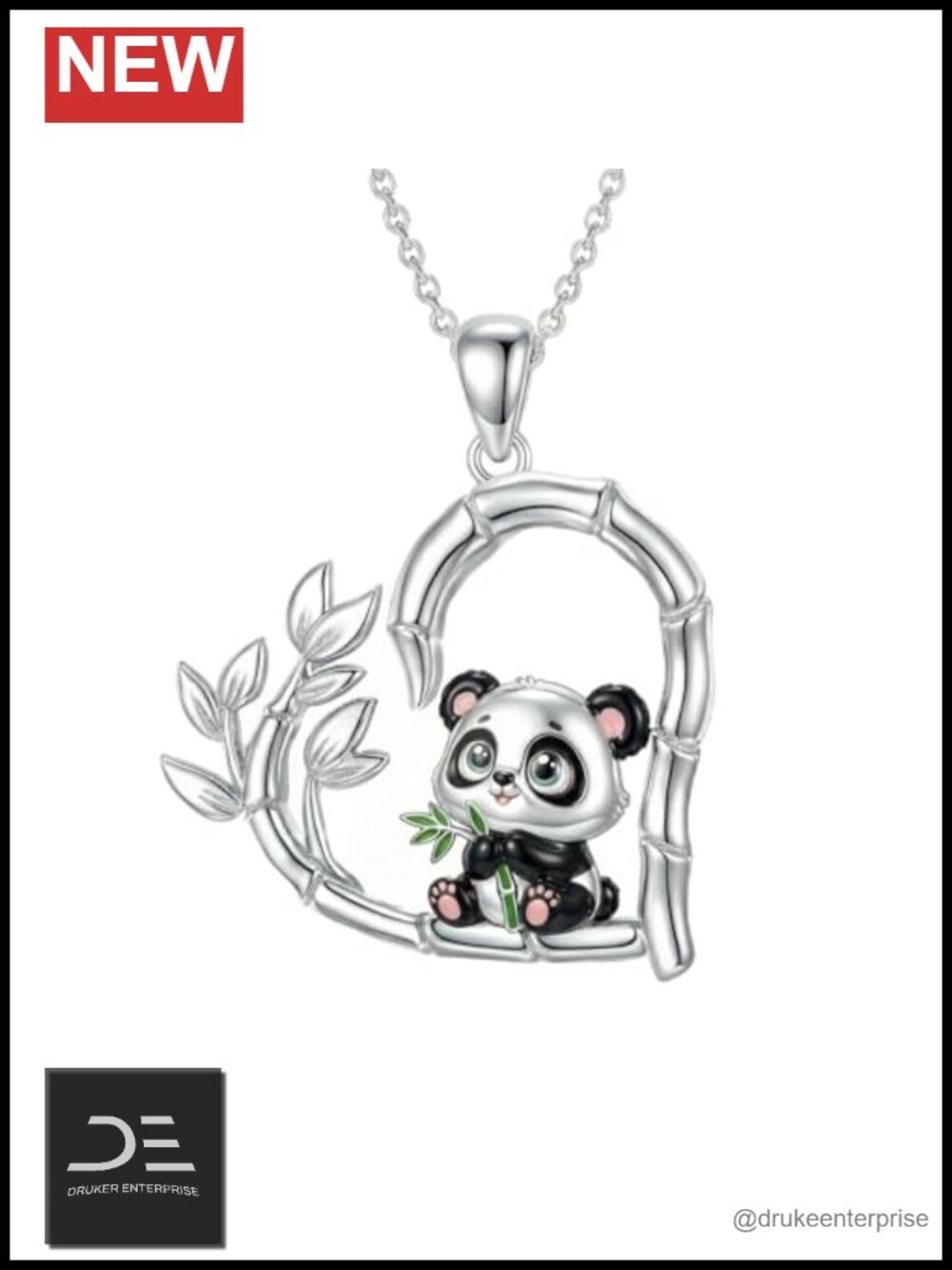 TIGER RIDER Heart Panda Necklace Sterling Silver Pendant, 18 Inch Chain, Gift